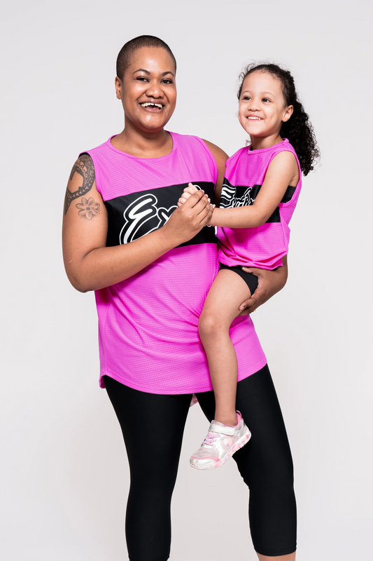 Pink Bball Mesh - Kids Sleeveless Exotica Boyfriend Tee