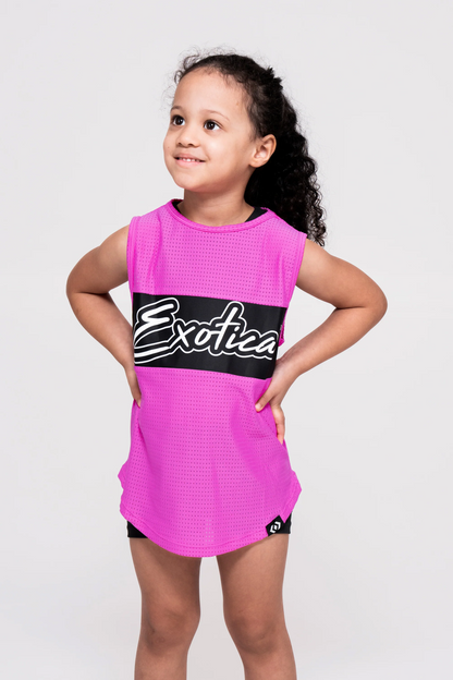 Pink Bball Mesh - Kids Sleeveless Exotica Boyfriend Tee