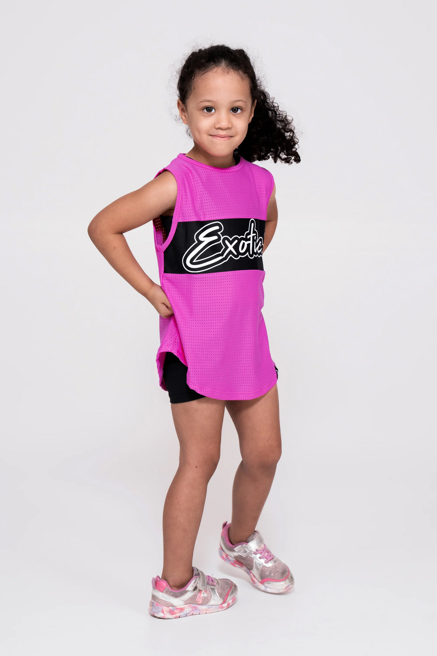 Pink Bball Mesh - Kids Sleeveless Exotica Boyfriend Tee