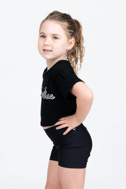 Black Slinky To Touch - Kids Exotica Cropped Tee