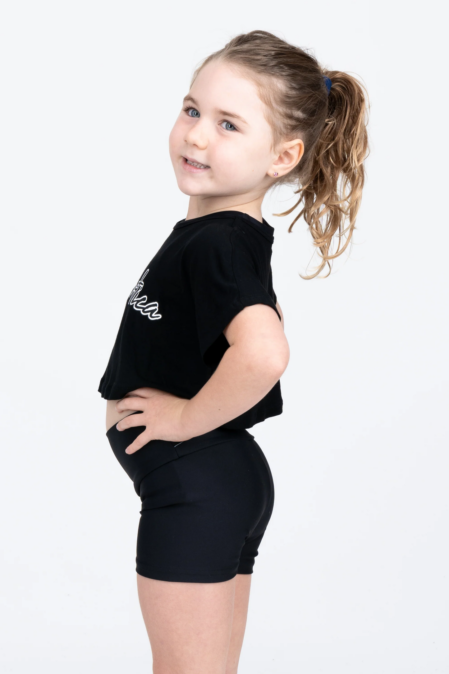 Black Slinky To Touch - Kids Exotica Cropped Tee