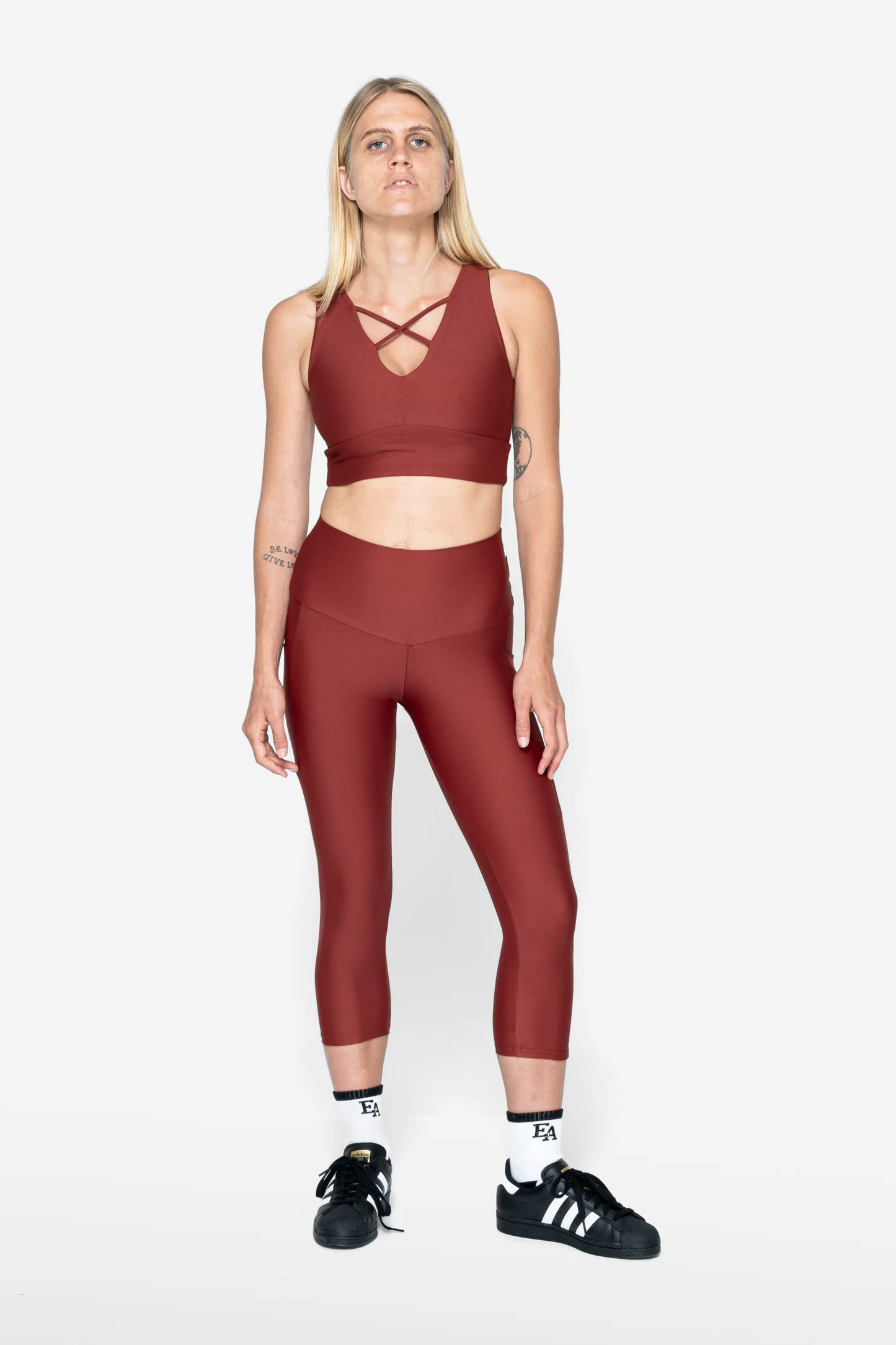 Burnt Copper Performance - Panel Pocket High Waisted Capri Leggings