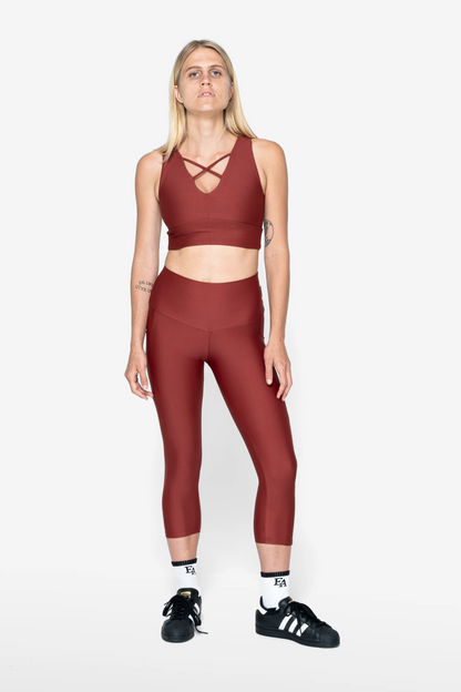 Burnt Copper Performance - Panel Pocket High Waisted Capri Leggings