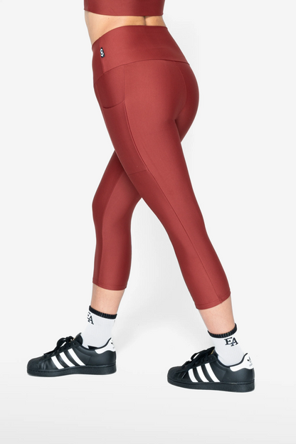 Burnt Copper Performance - Panel Pocket High Waisted Capri Leggings