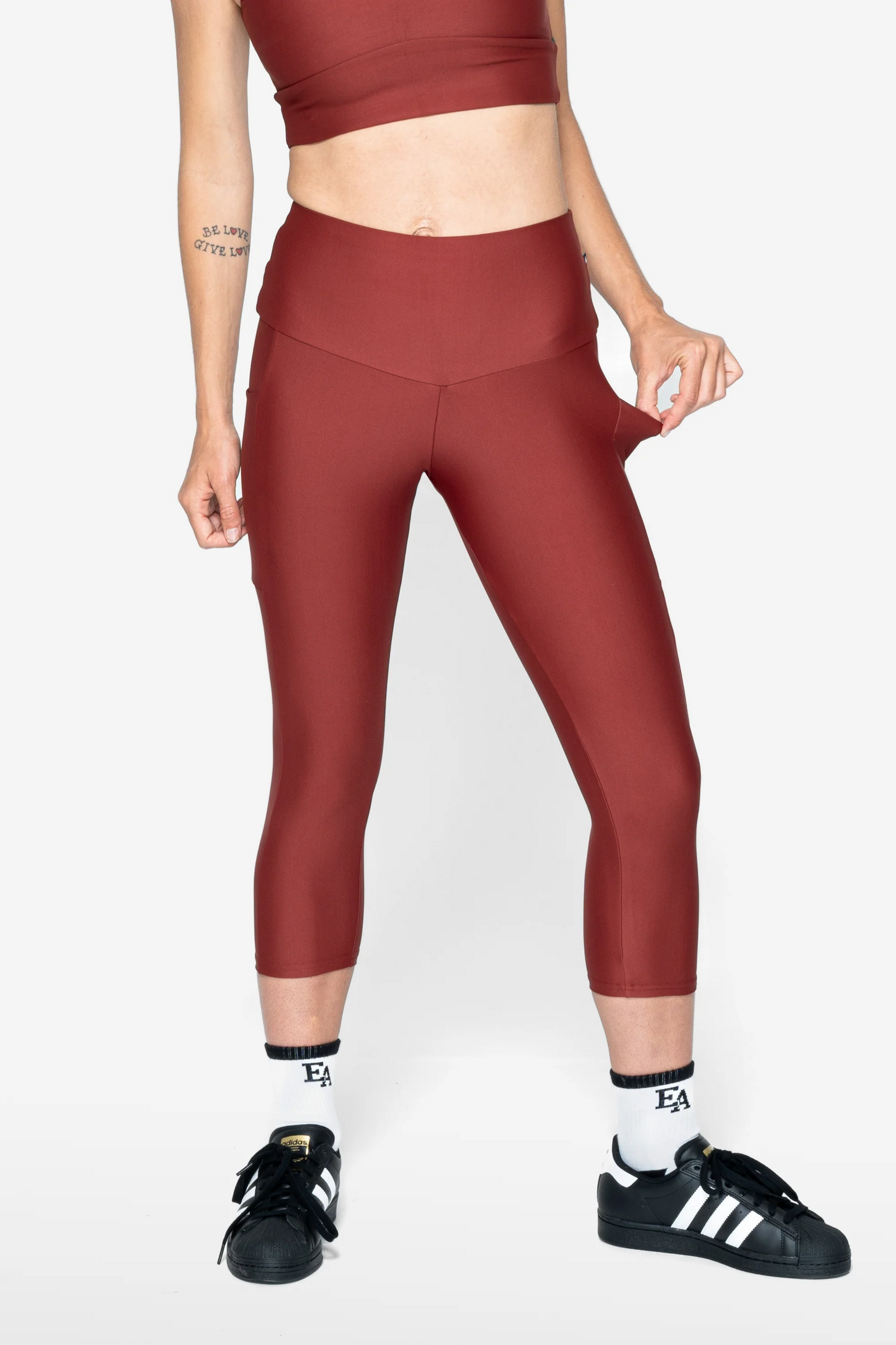 Burnt Copper Performance - Panel Pocket High Waisted Capri Leggings