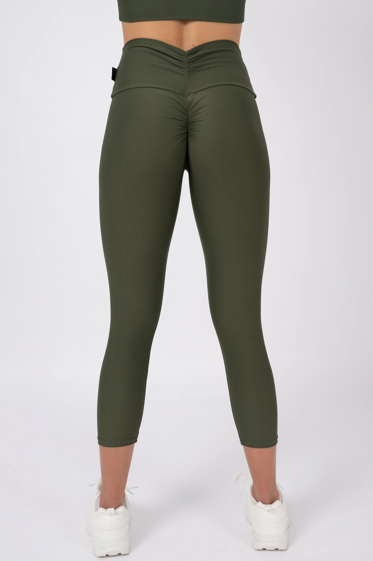 Dark Khaki Performance - Double Booty Scrunch High Waisted Capri Leggings