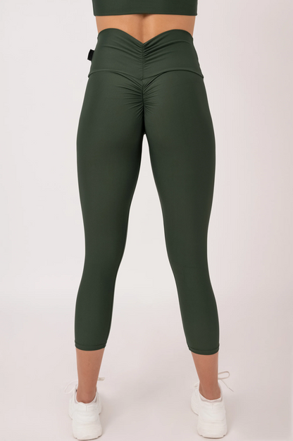 Dark Emerald Performance - Double Booty Scrunch High Waisted Capri Leggings