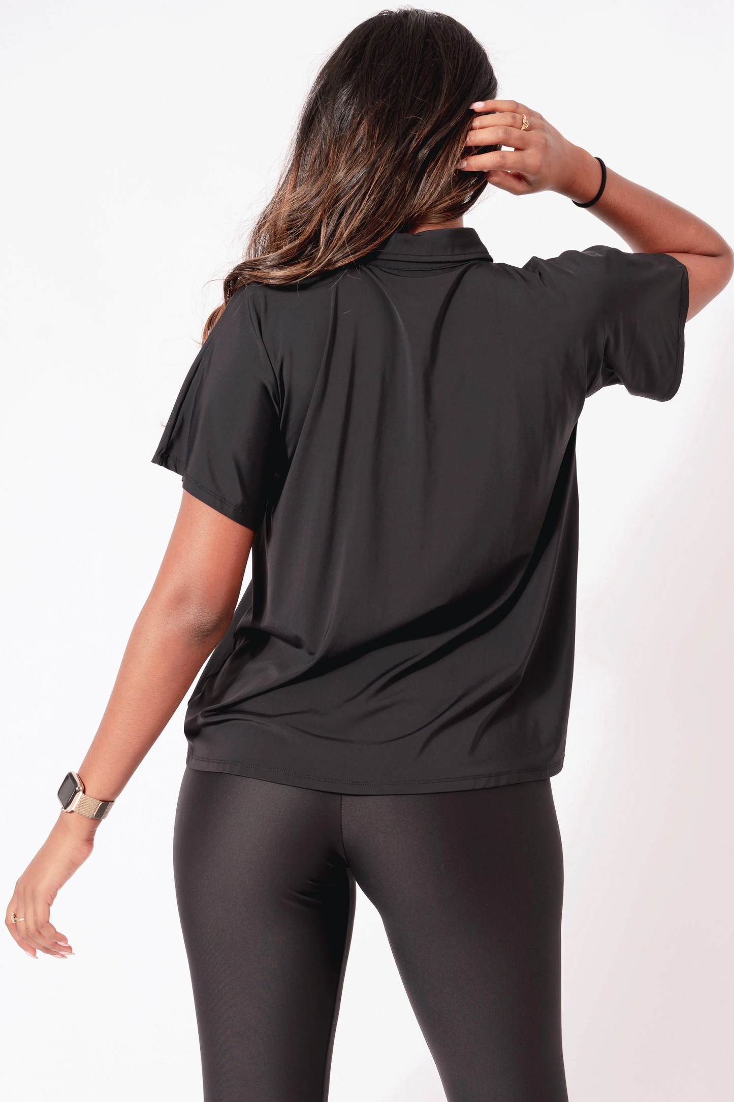 Black Slinky Silky - Button Up Tee