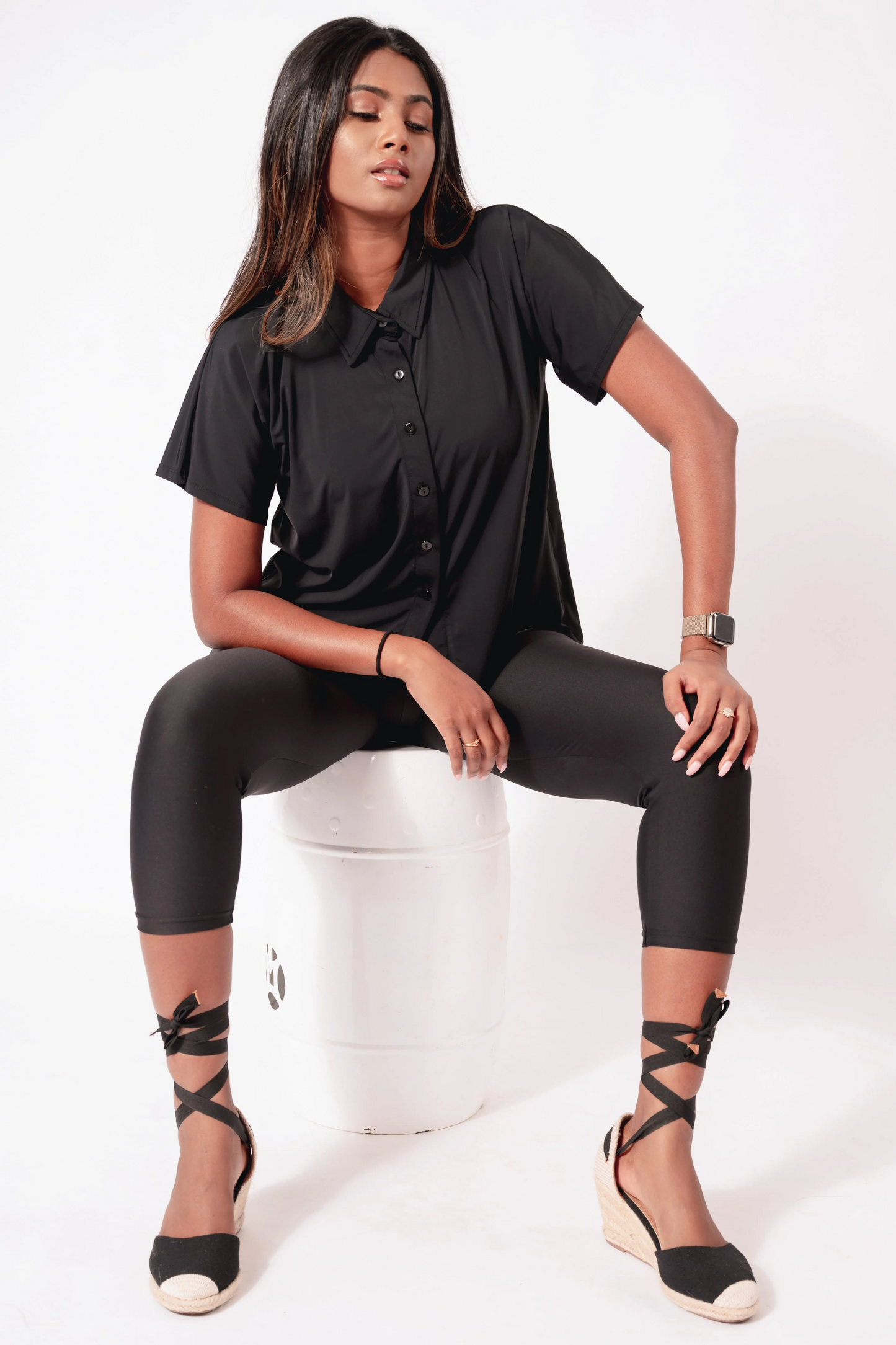 Black Slinky Silky - Button Up Tee