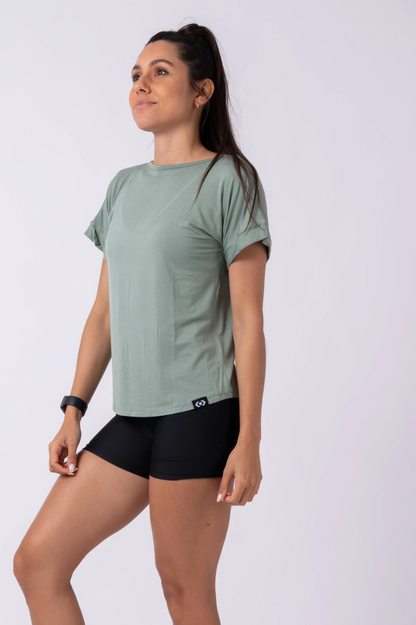 Sage Slinky To Touch - Cuffed Sleeve Tee