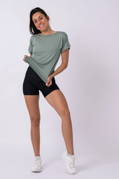 Sage Slinky To Touch - Cuffed Sleeve Tee