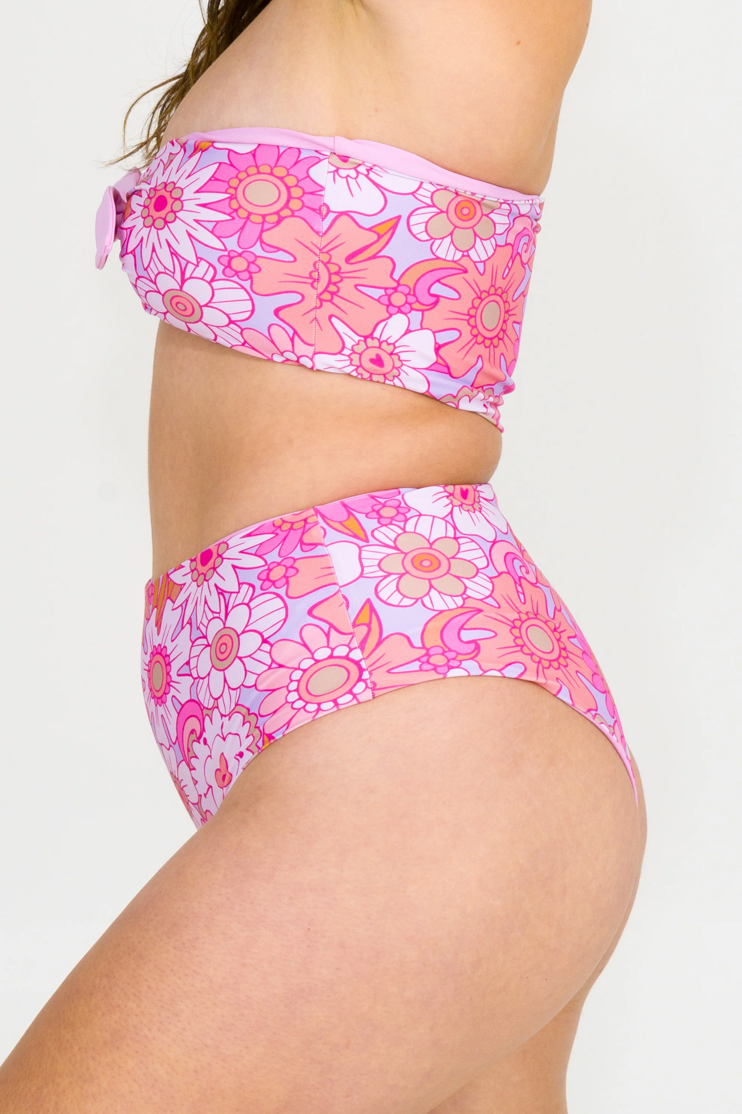 Serendipity Pink Silky - High Waisted Cheeky Cut Bikini Bottoms