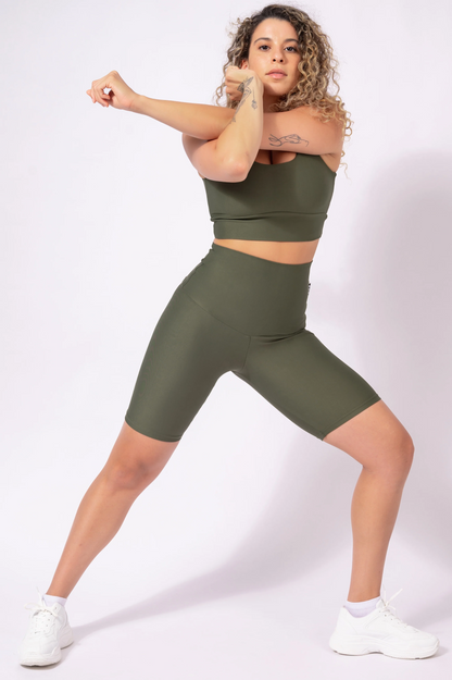 Dark Khaki Performance - Extra High Waisted Long Shorts