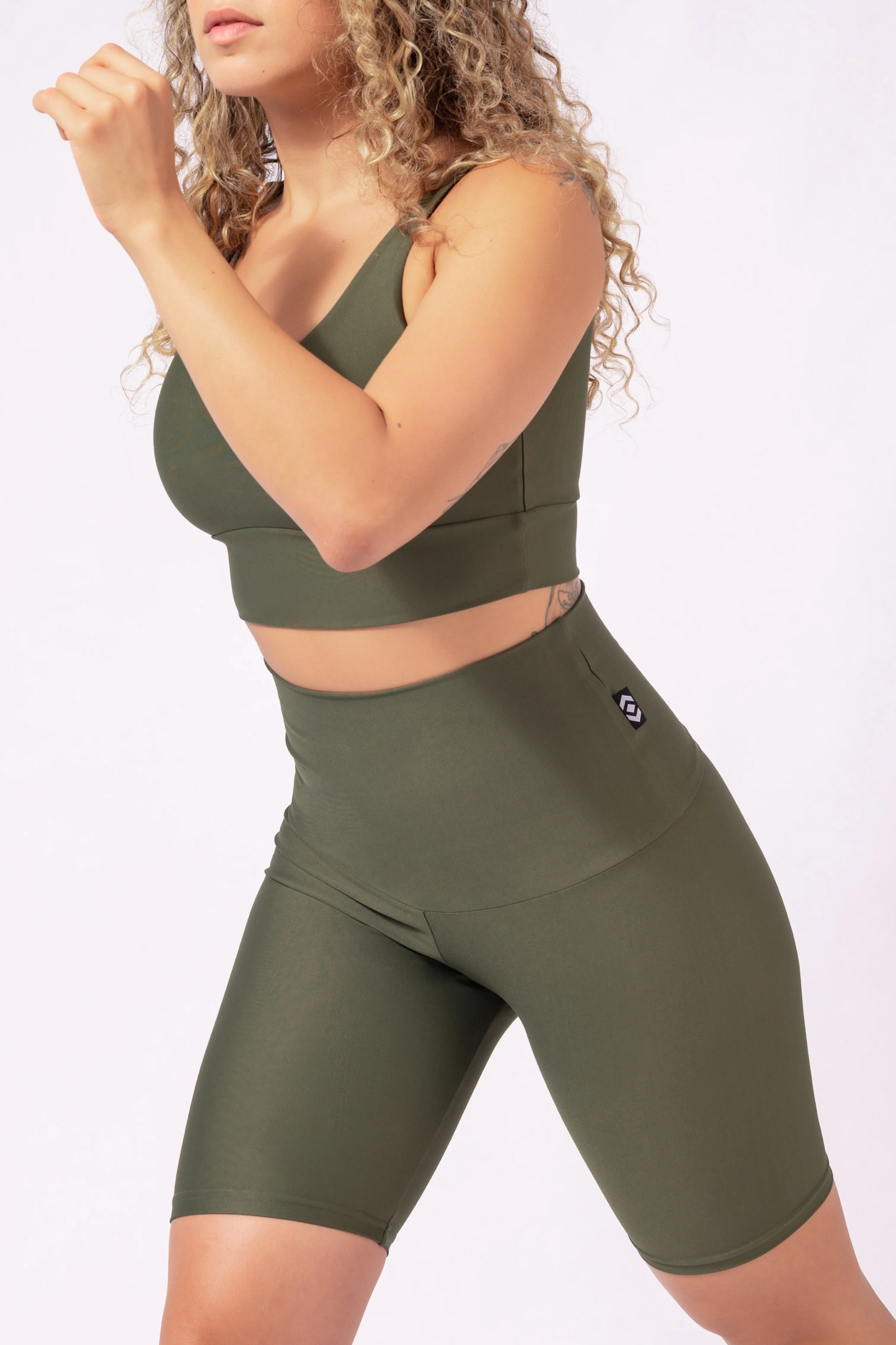 Dark Khaki Performance - Extra High Waisted Long Shorts