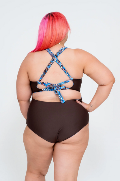 Sundial Me Up Blue Performance - Cross Over One Piece W/ Extra Coverage Bottoms