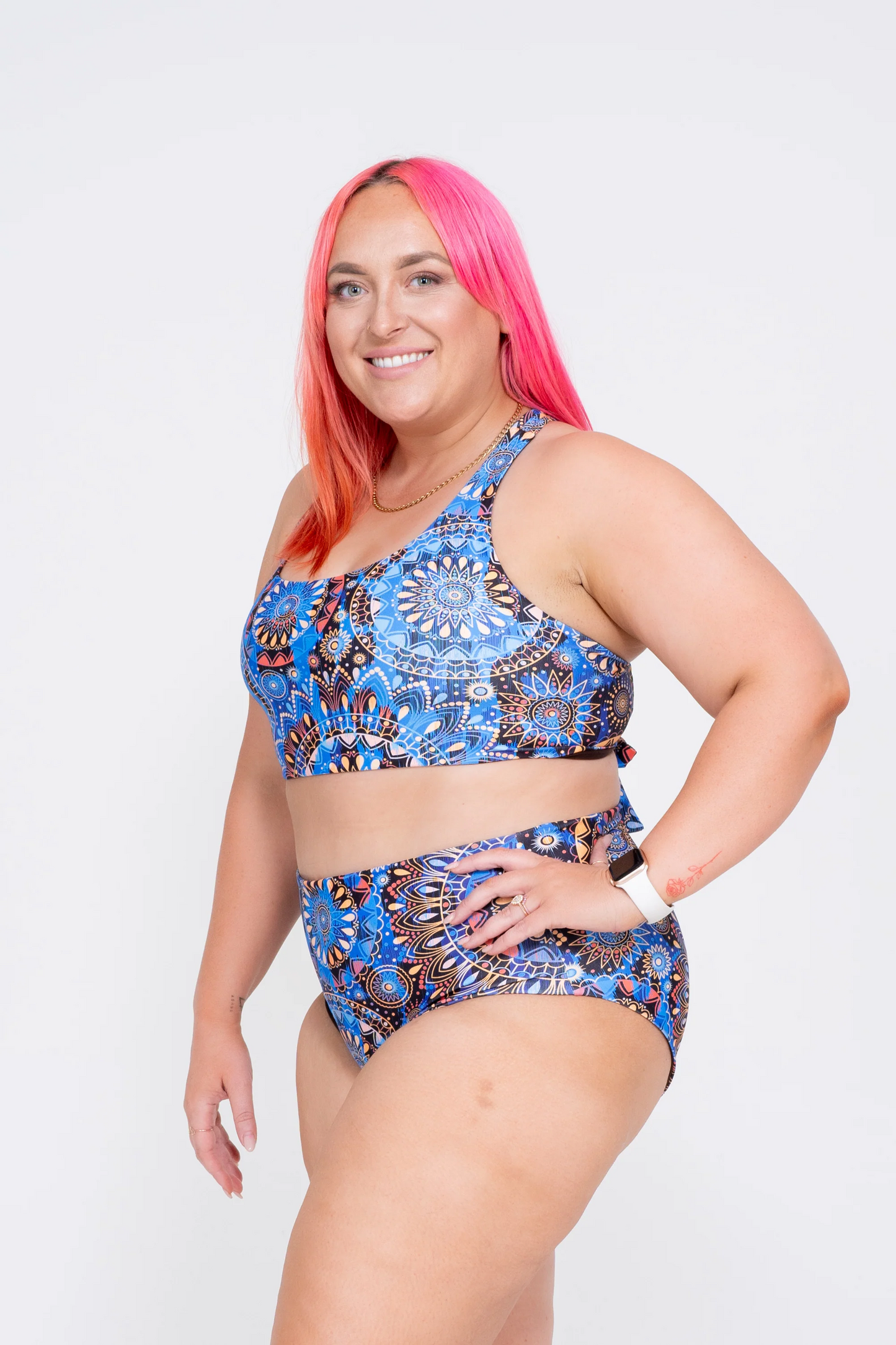 Sundial Me Up Blue Performance - High Waisted Extra Coverage Bikini Bottoms