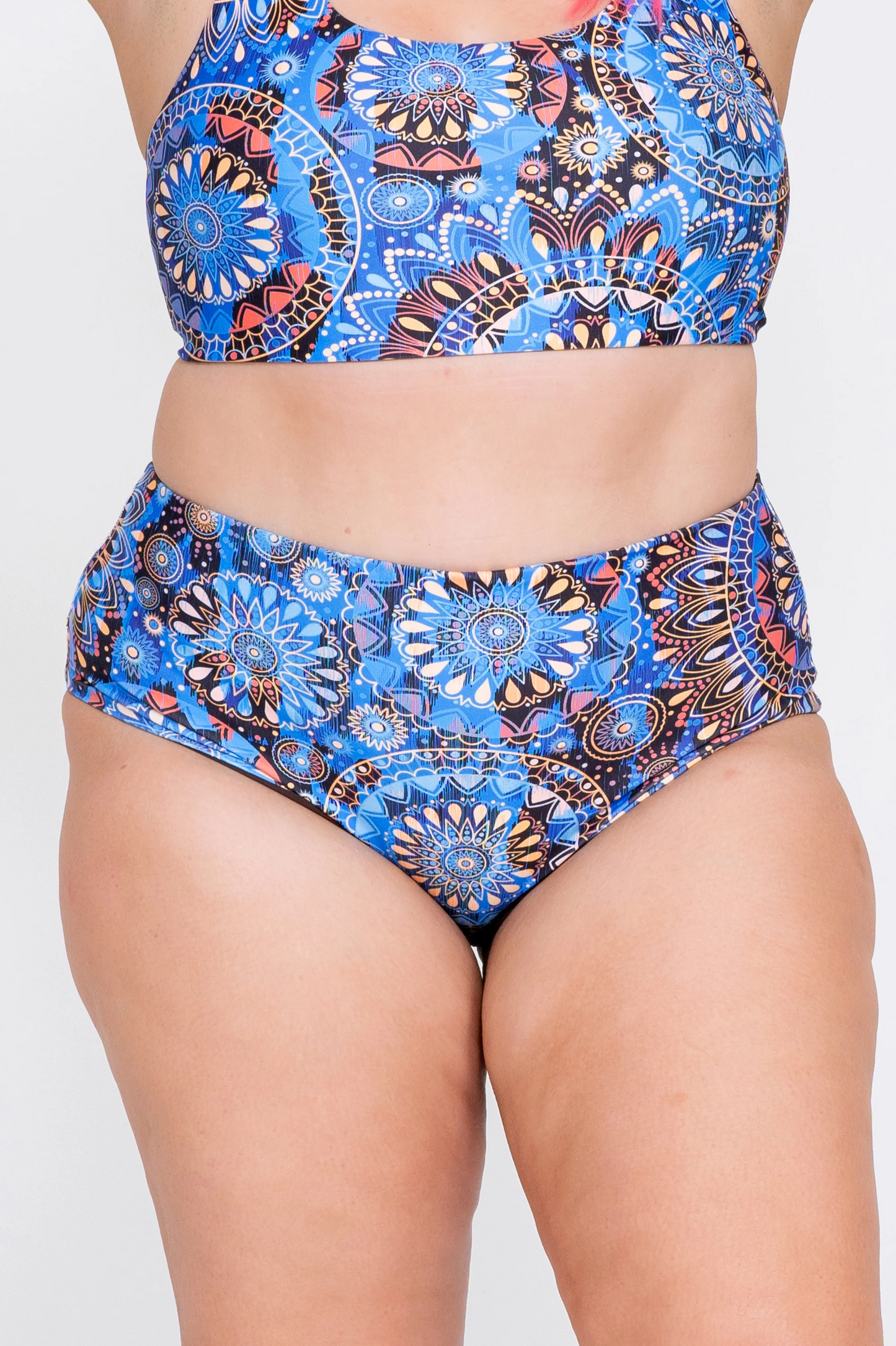 Sundial Me Up Blue Performance - High Waisted Extra Coverage Bikini Bottoms