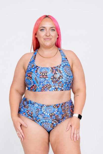 Sundial Me Up Blue Performance - High Waisted Extra Coverage Bikini Bottoms