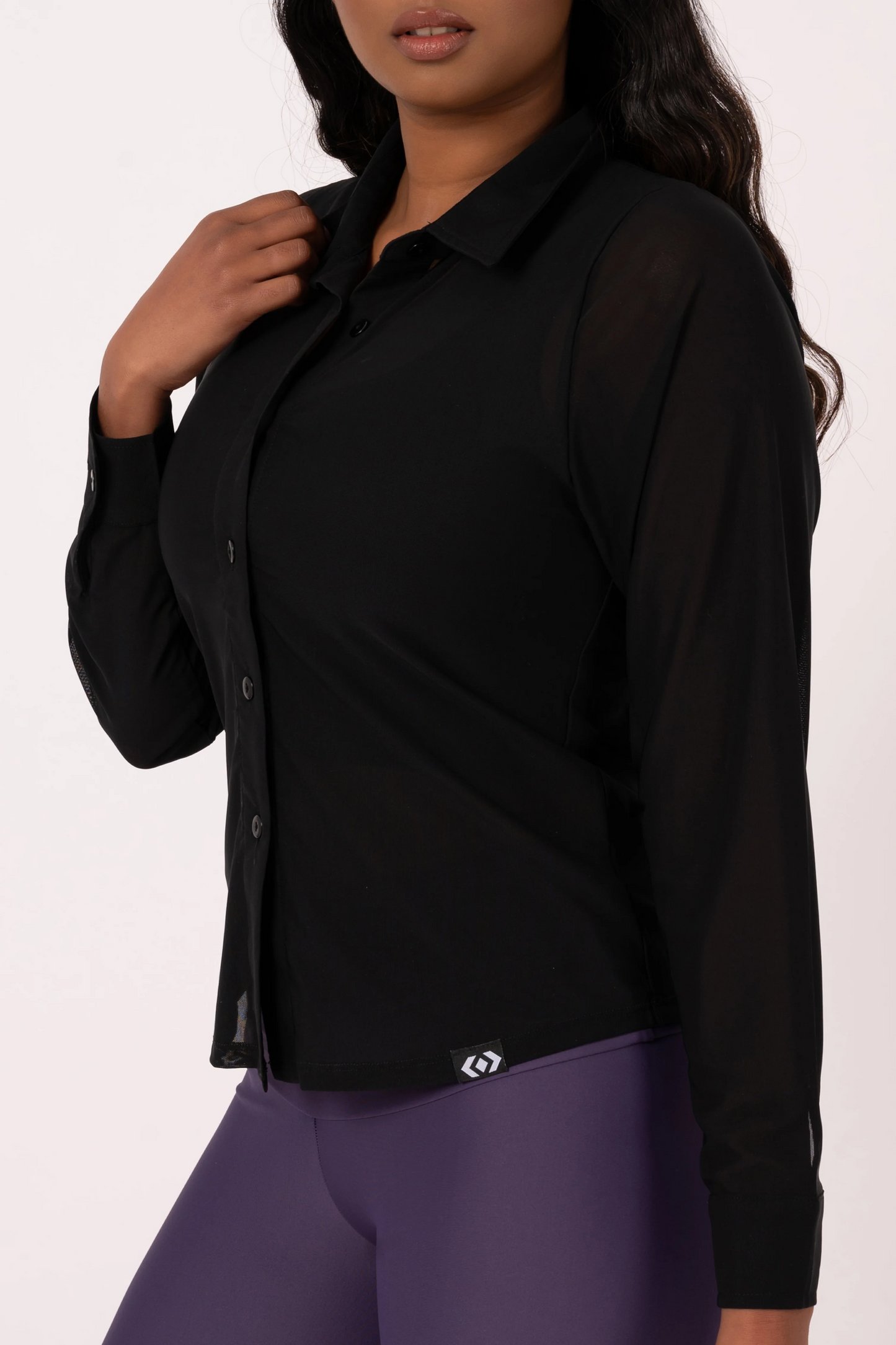 Black Net - Button Up Long Sleeve Blouse