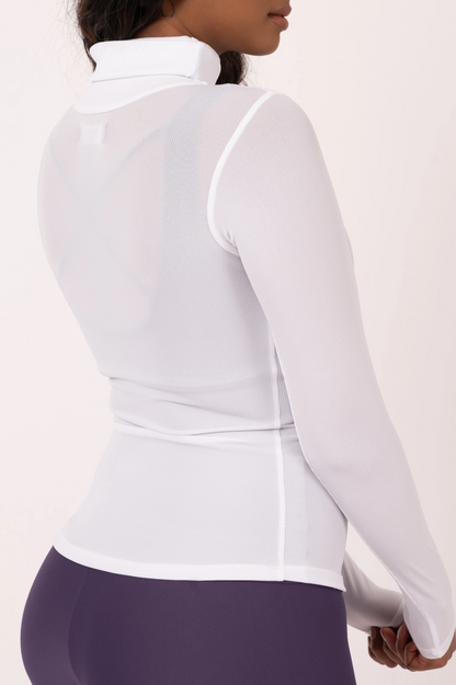 White Rib Knit - Fitted Turtle Neck W Long Sleeves