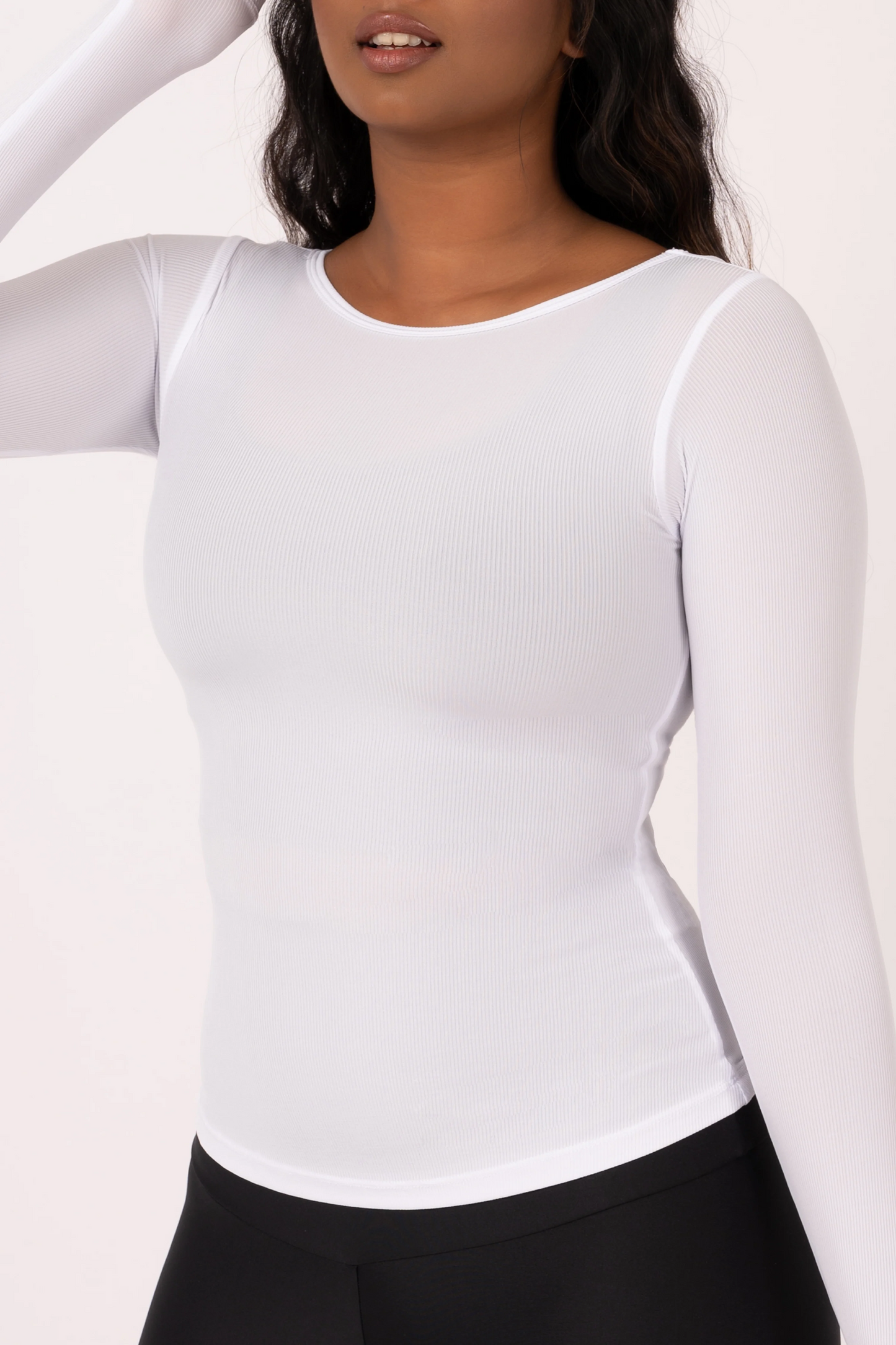 White Rib Knit - Fitted Long Sleeve Tee