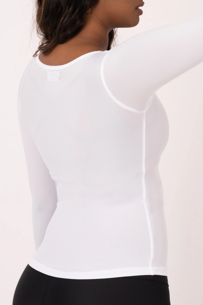 White Rib Knit - Fitted Long Sleeve Tee