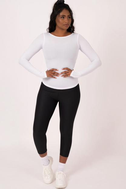 White Rib Knit - Fitted Long Sleeve Tee