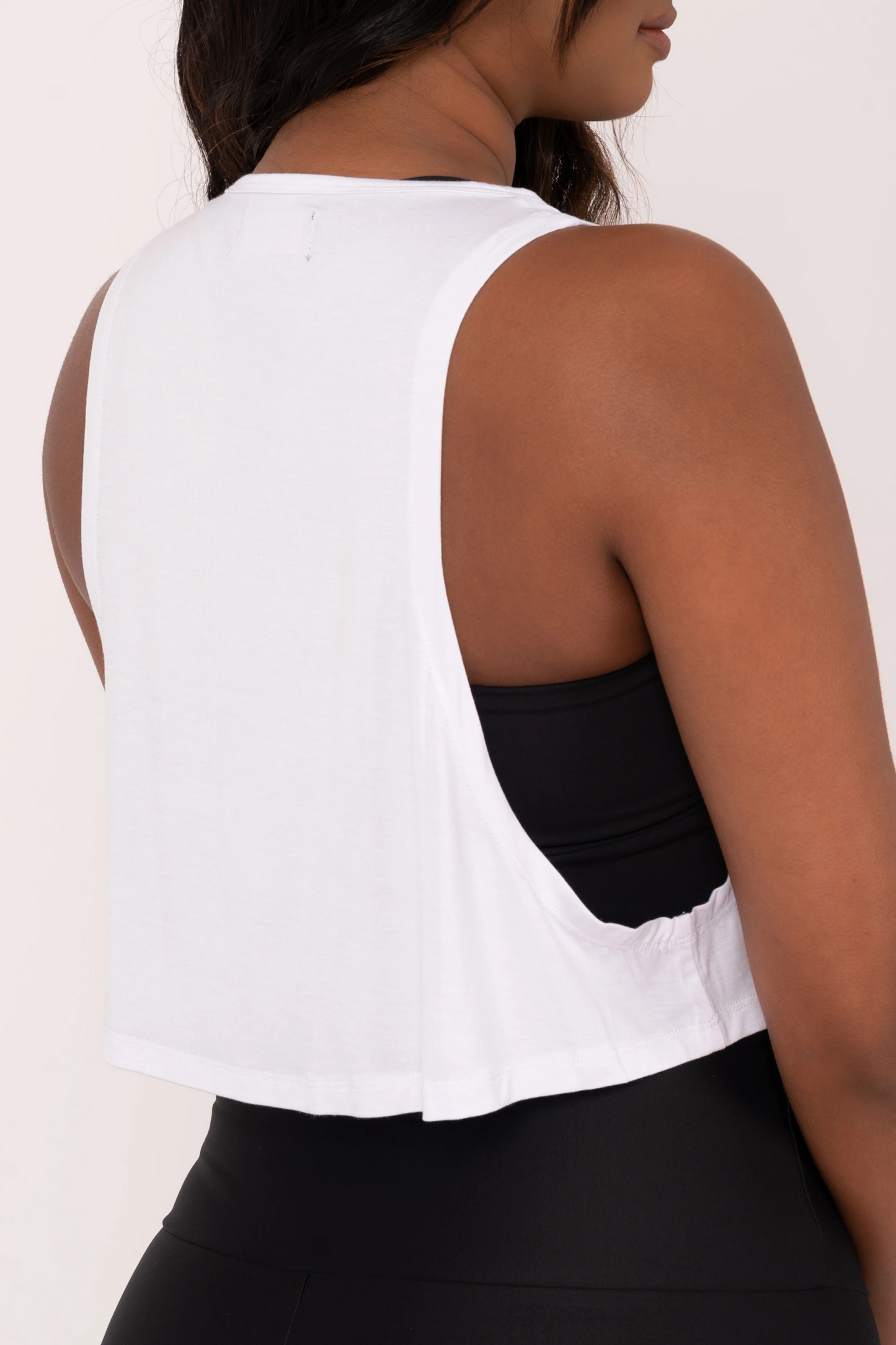 White Slinky To Touch - Cropped Drop Arm Muscle Tank