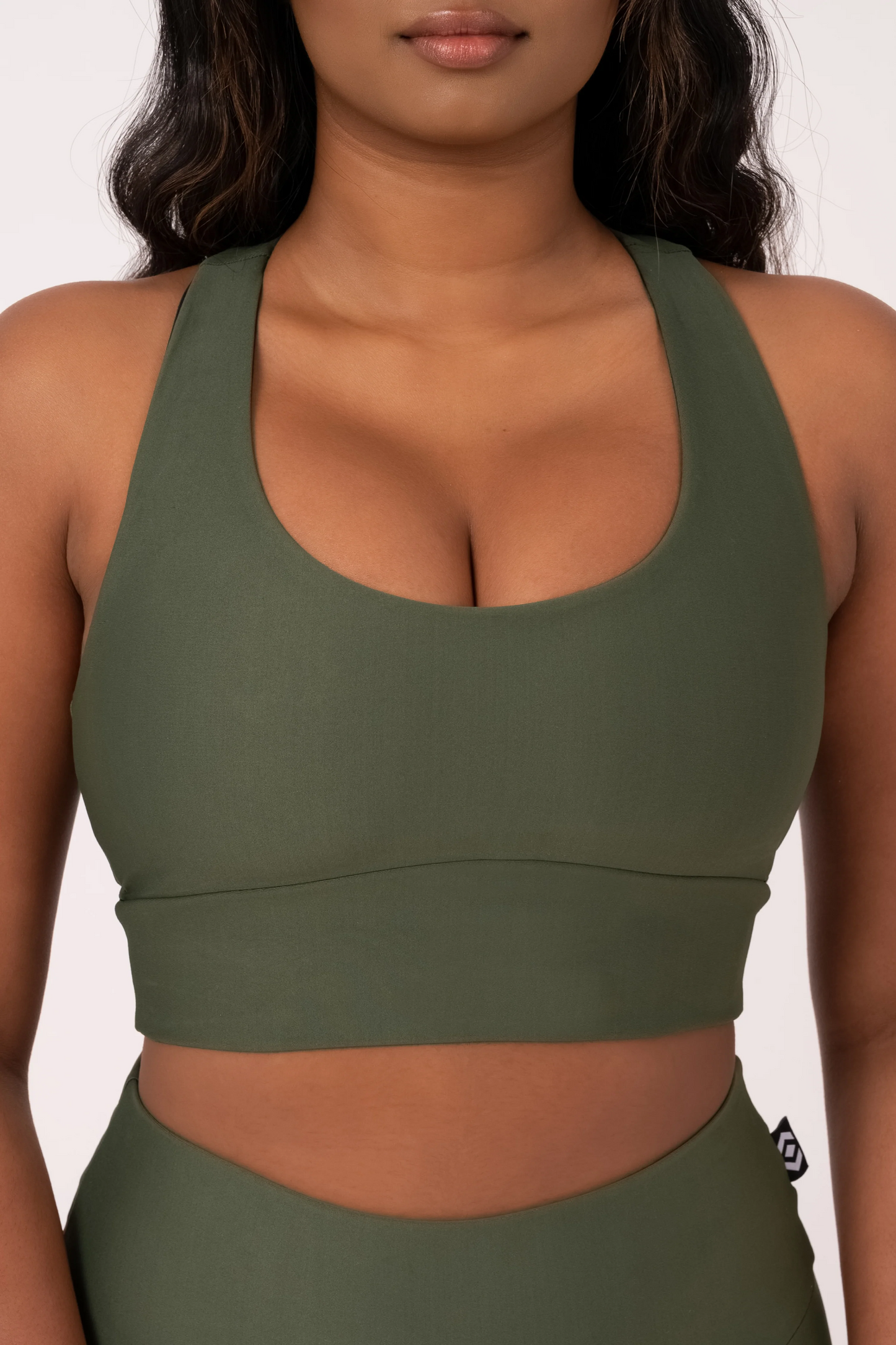 Dark Khaki Performance - T Back Comfort Crop Top