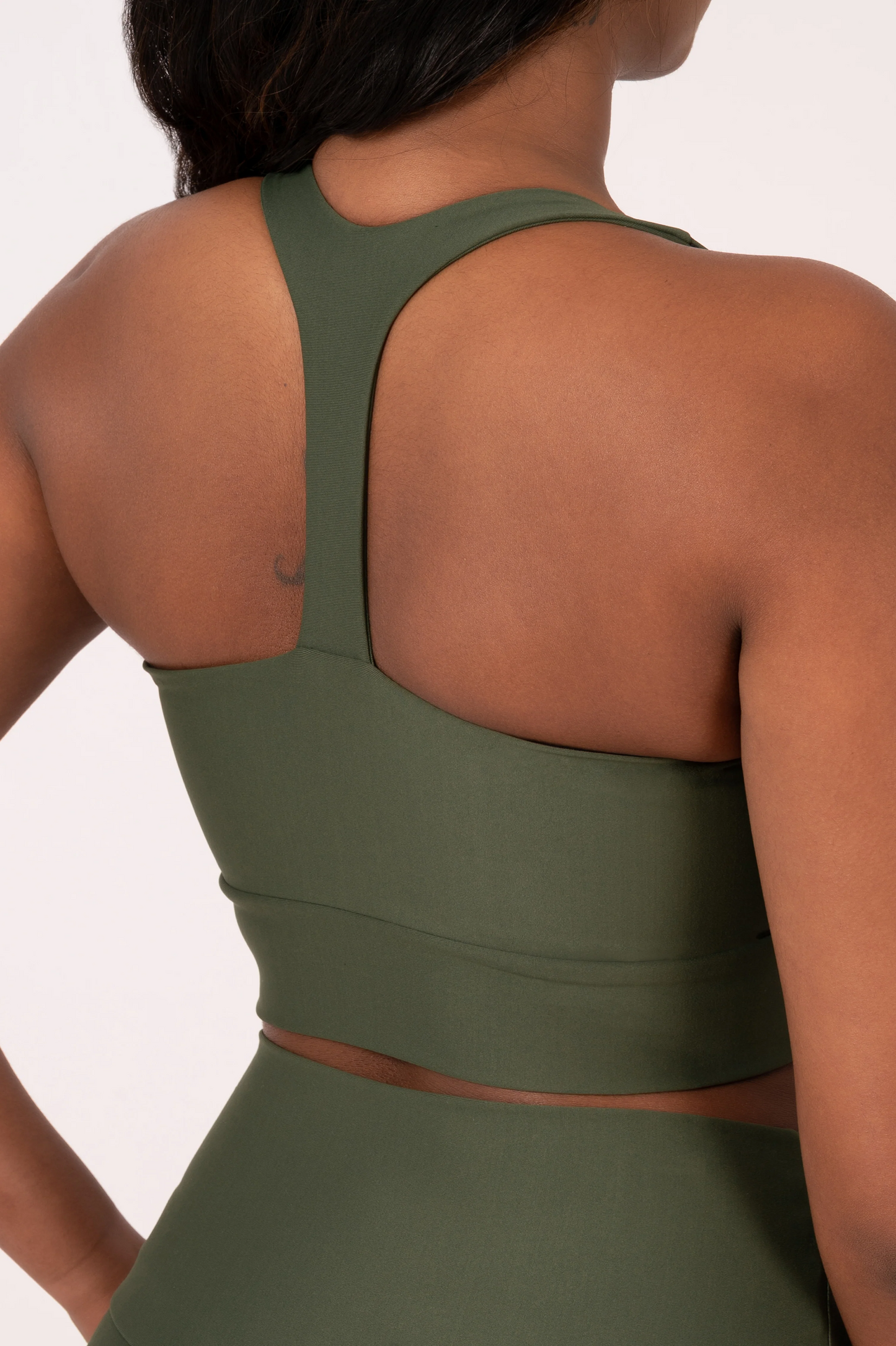 Dark Khaki Performance - T Back Comfort Crop Top