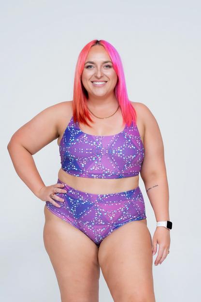 Trance Purple Performance - High Waisted Extra Coverage Bikini Bottoms