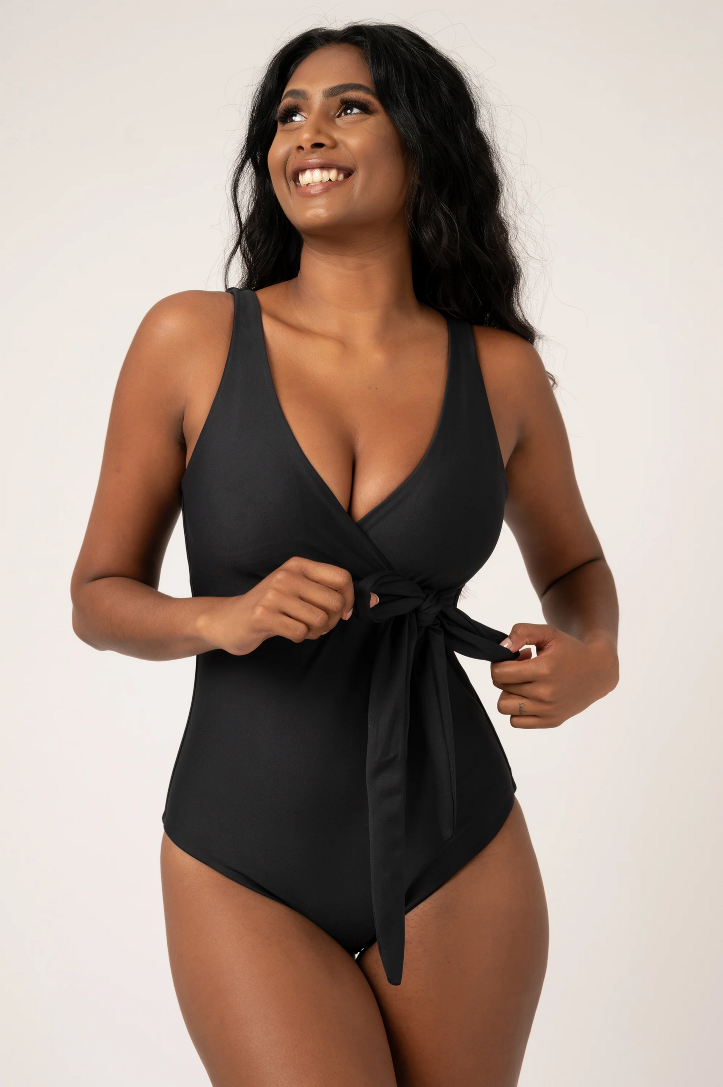 Black Performance - Wrap One Piece W/ Extra Coverage Bottoms