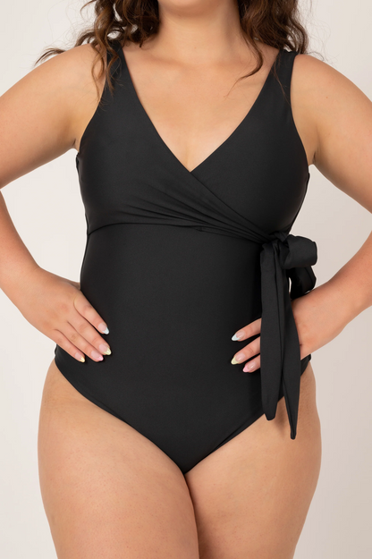 Black Performance - Wrap One Piece W/ Extra Coverage Bottoms