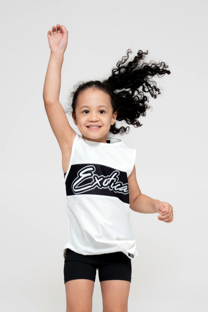 White Bball Mesh - Kids Sleeveless Exotica Boyfriend Tee