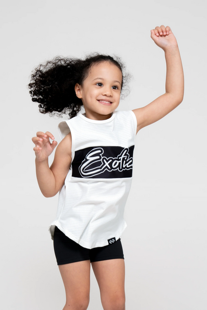 White Bball Mesh - Kids Sleeveless Exotica Boyfriend Tee