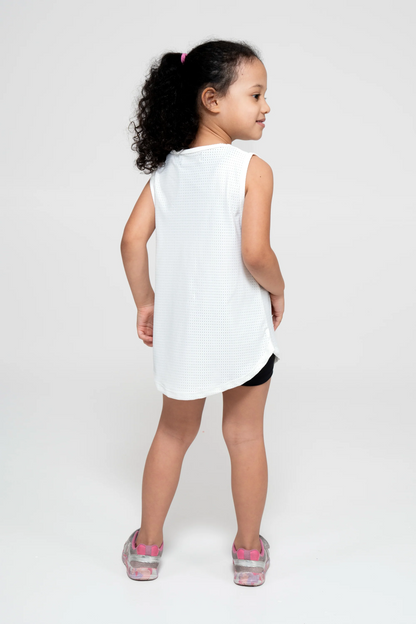 White Bball Mesh - Kids Sleeveless Exotica Boyfriend Tee