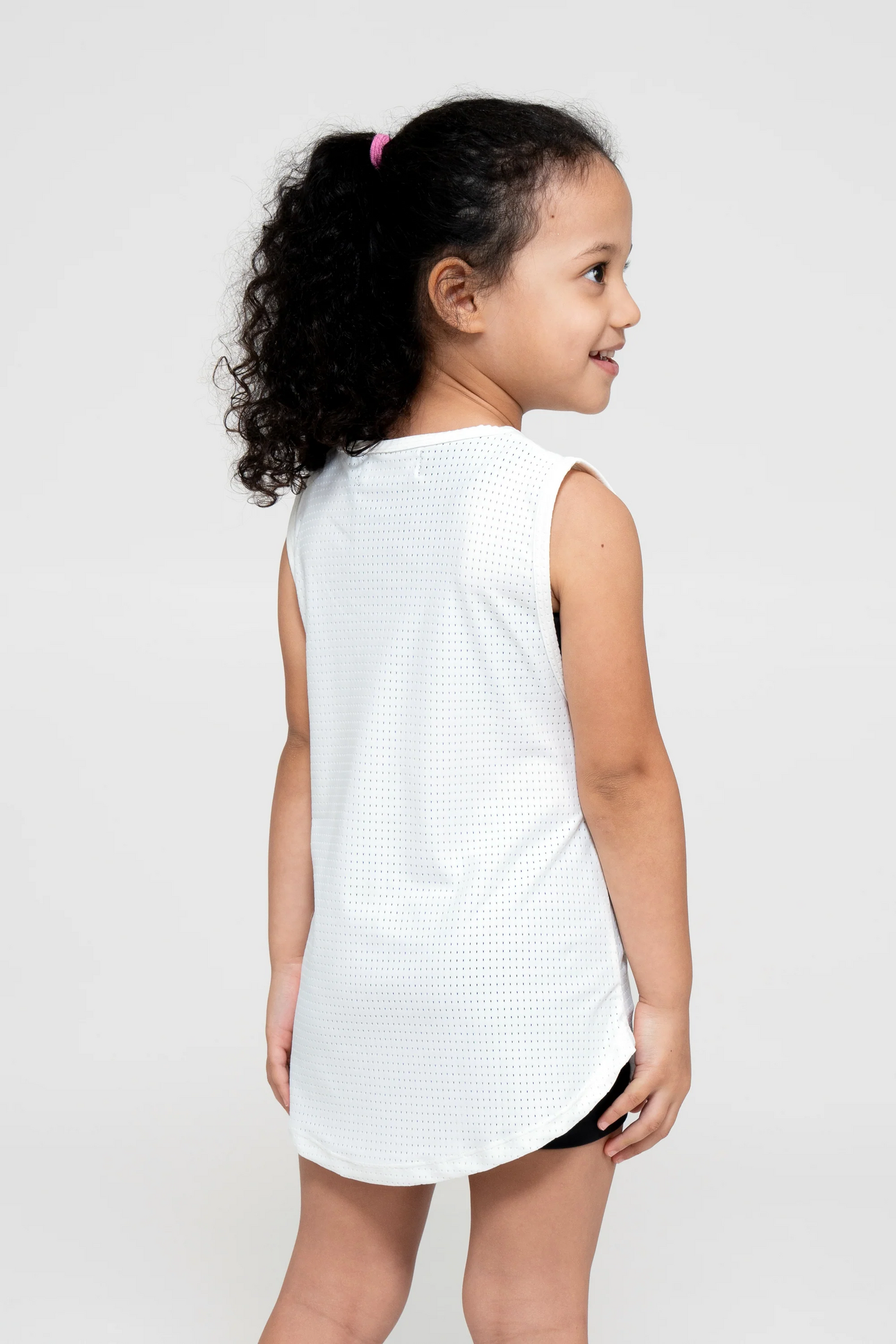 White Bball Mesh - Kids Sleeveless Exotica Boyfriend Tee