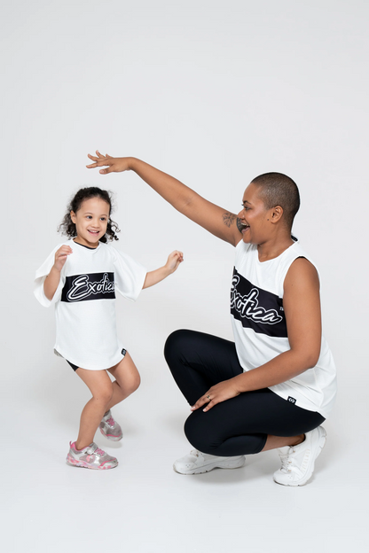 White Bball Mesh - Kids Sleeveless Exotica Boyfriend Tee