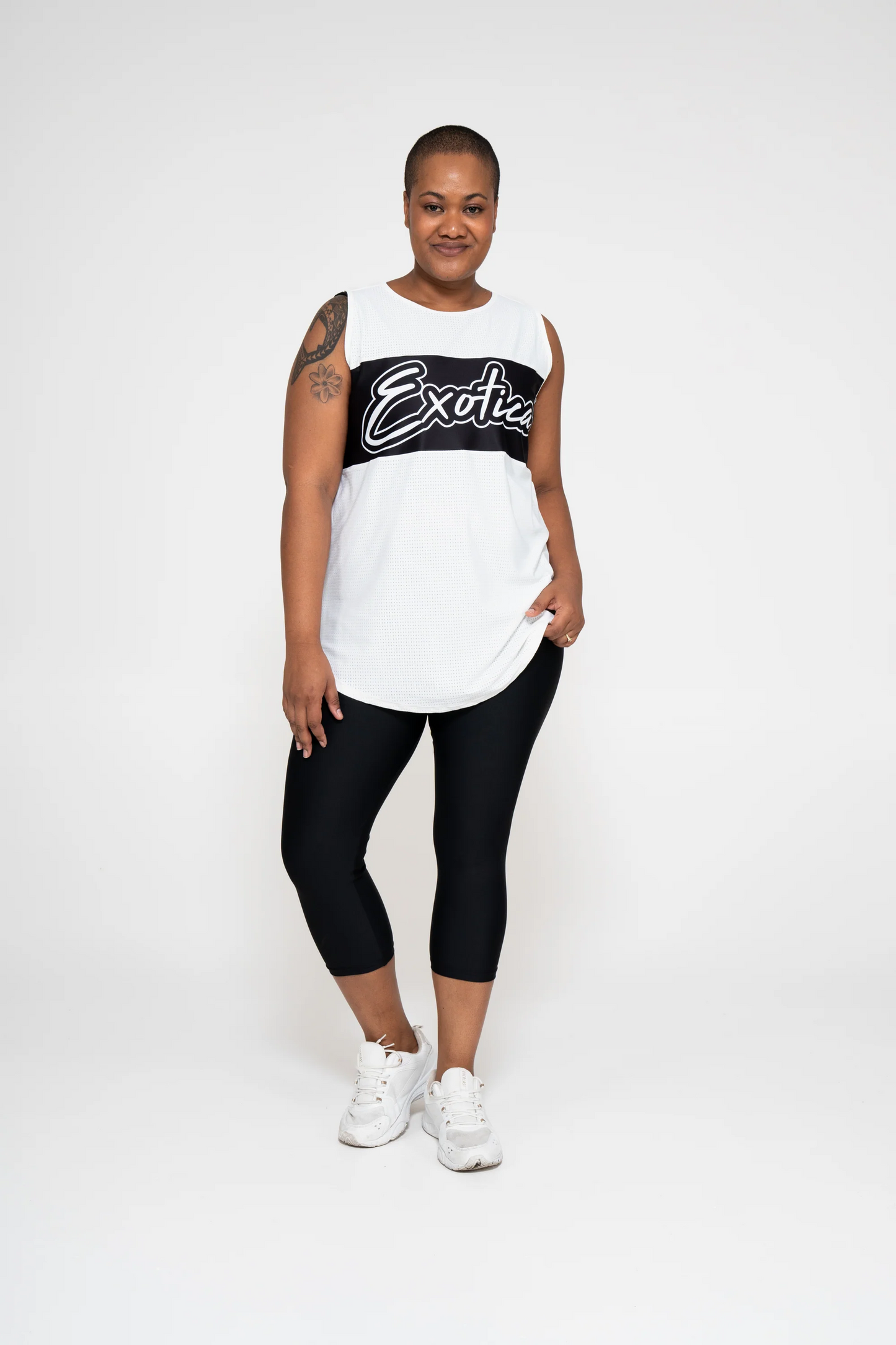 White BBall Mesh - Sleeveless Exotica Boyfriend Tee