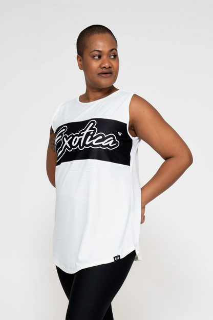 White BBall Mesh - Sleeveless Exotica Boyfriend Tee