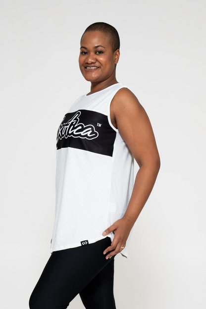 White BBall Mesh - Sleeveless Exotica Boyfriend Tee