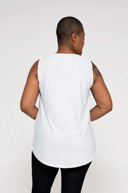 White BBall Mesh - Sleeveless Exotica Boyfriend Tee