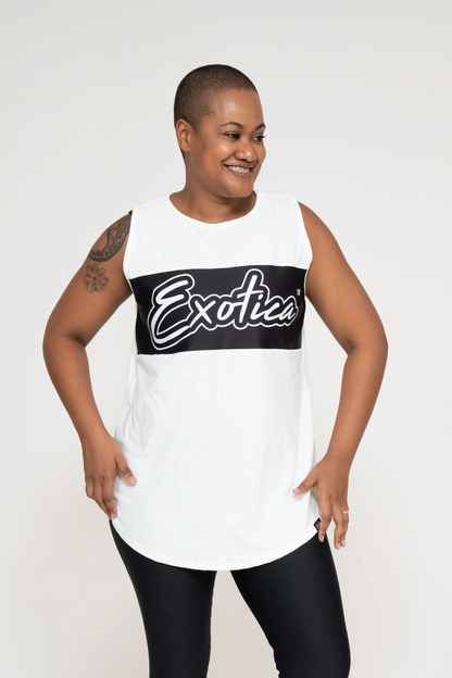 White BBall Mesh - Sleeveless Exotica Boyfriend Tee