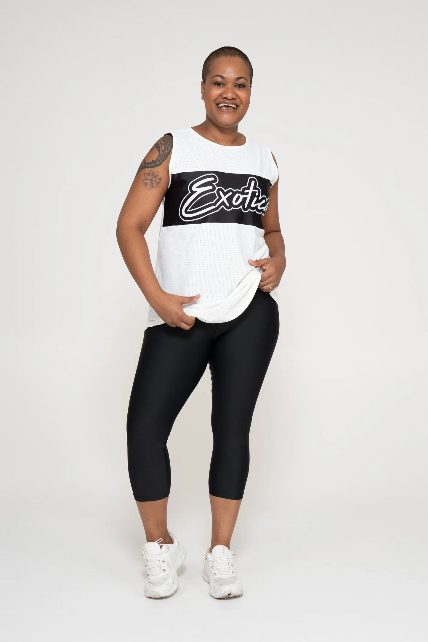 White BBall Mesh - Sleeveless Exotica Boyfriend Tee