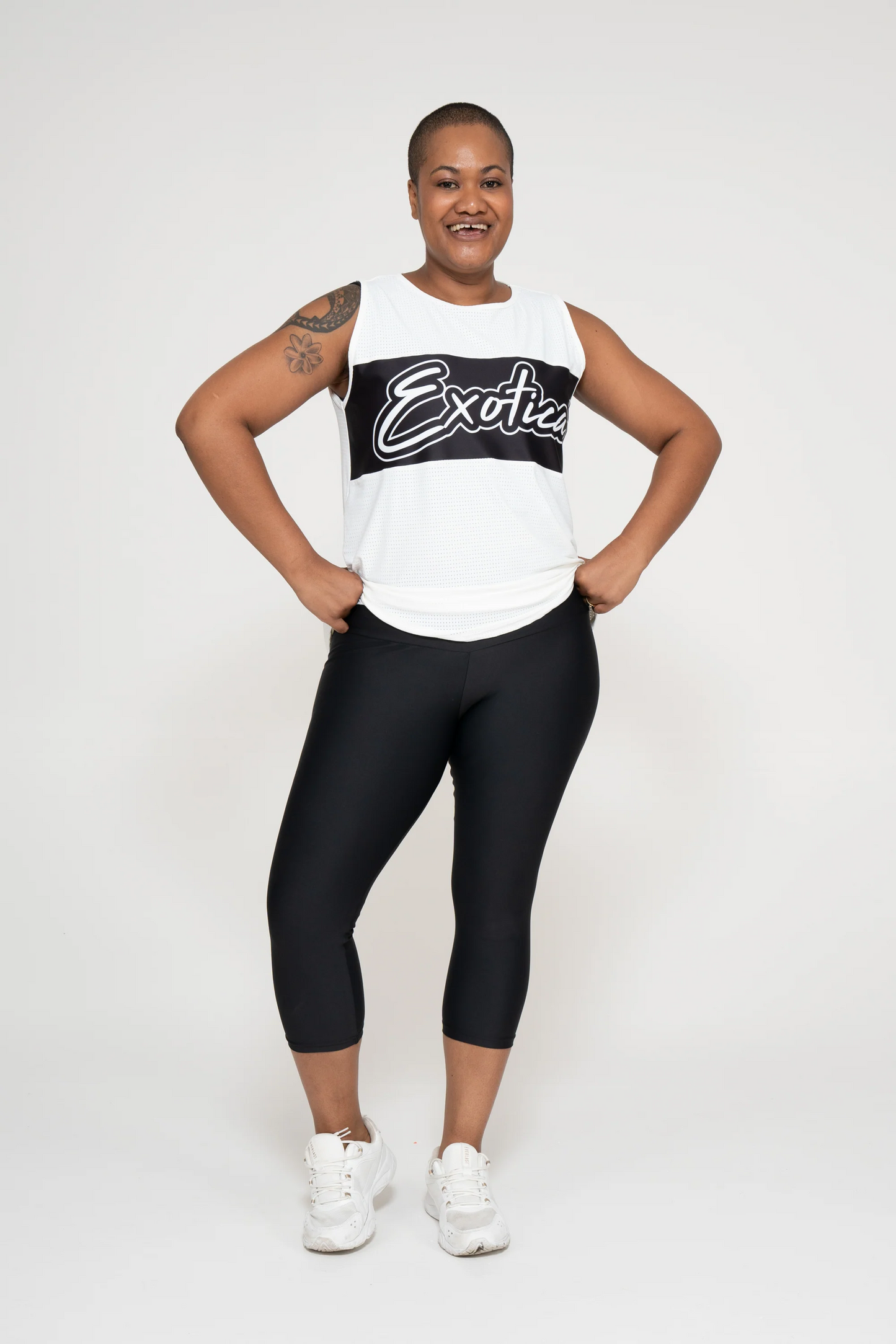 White BBall Mesh - Sleeveless Exotica Boyfriend Tee