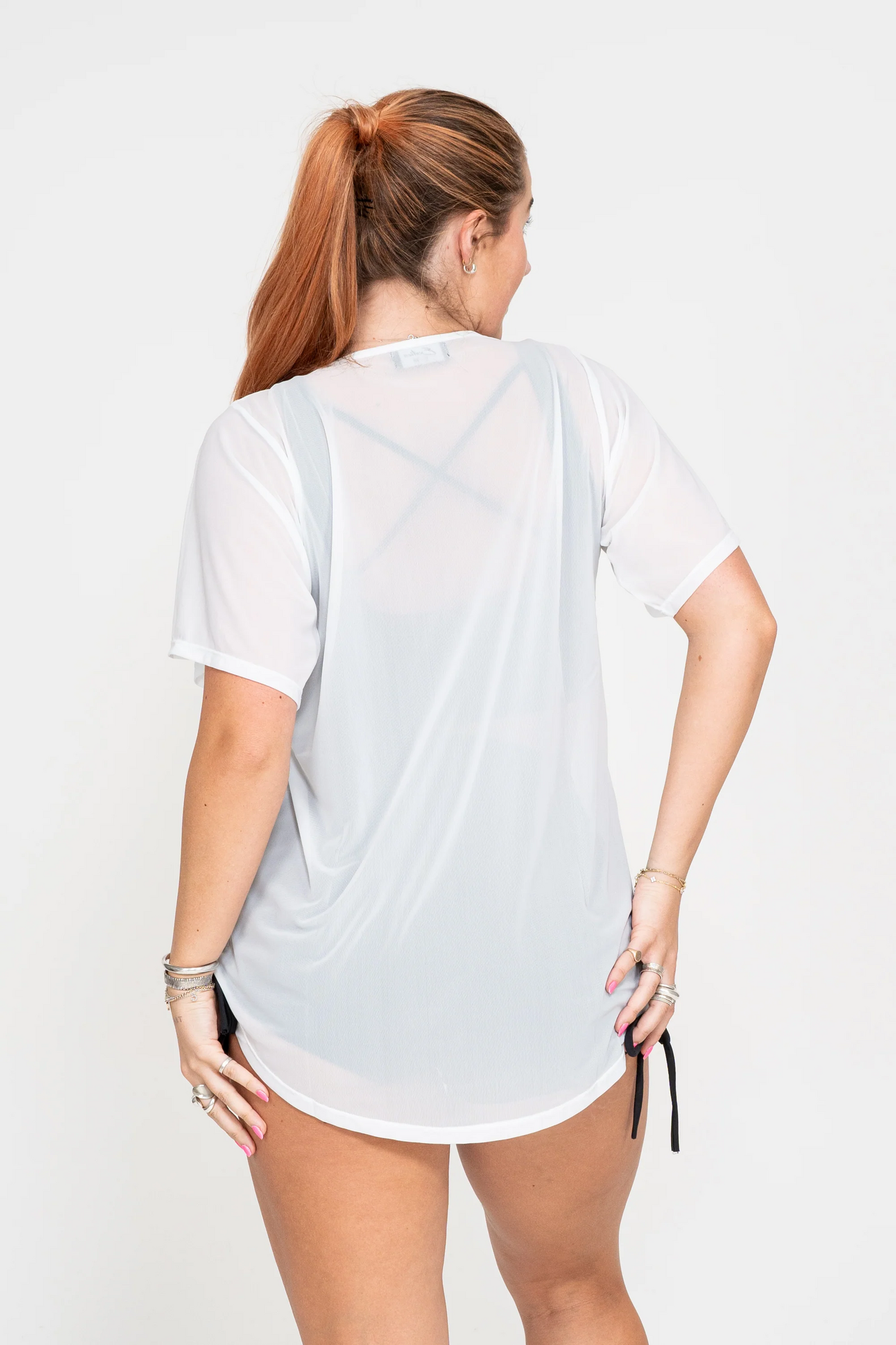 White Net - V Neck Boyfriend Tee