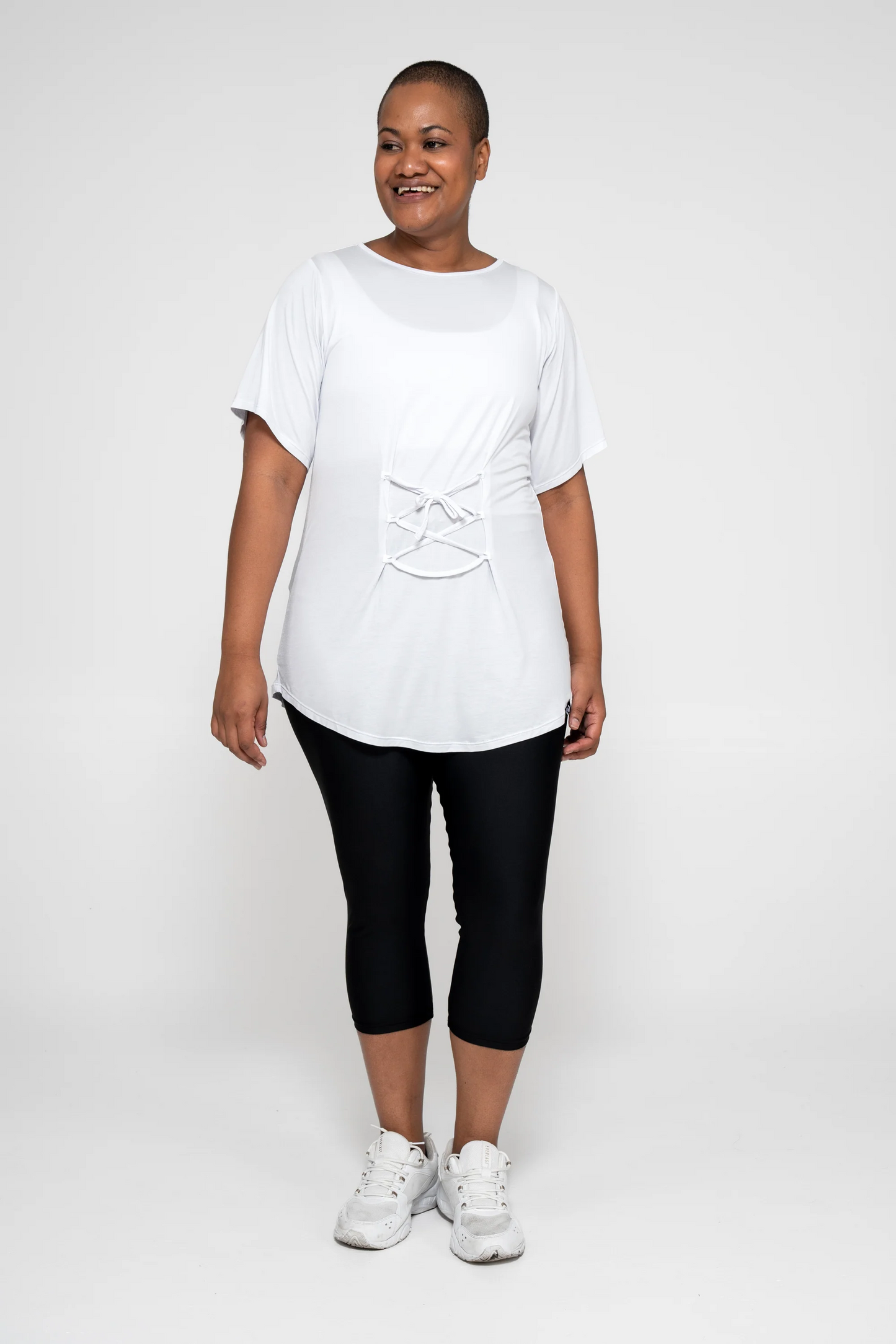 White Slinky To Touch - Corset Front Boyfriend Tee