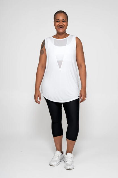 White Slinky To Touch - Net V Front Sleeveless Boyfriend Tee