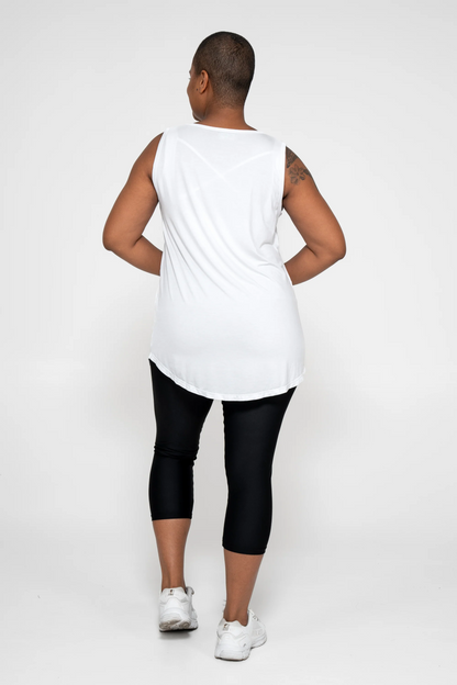 White Slinky To Touch - Net V Front Sleeveless Boyfriend Tee